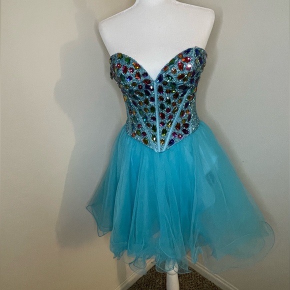 Sherri Hill jewel cocktail dress blue - Picture 2 of 9